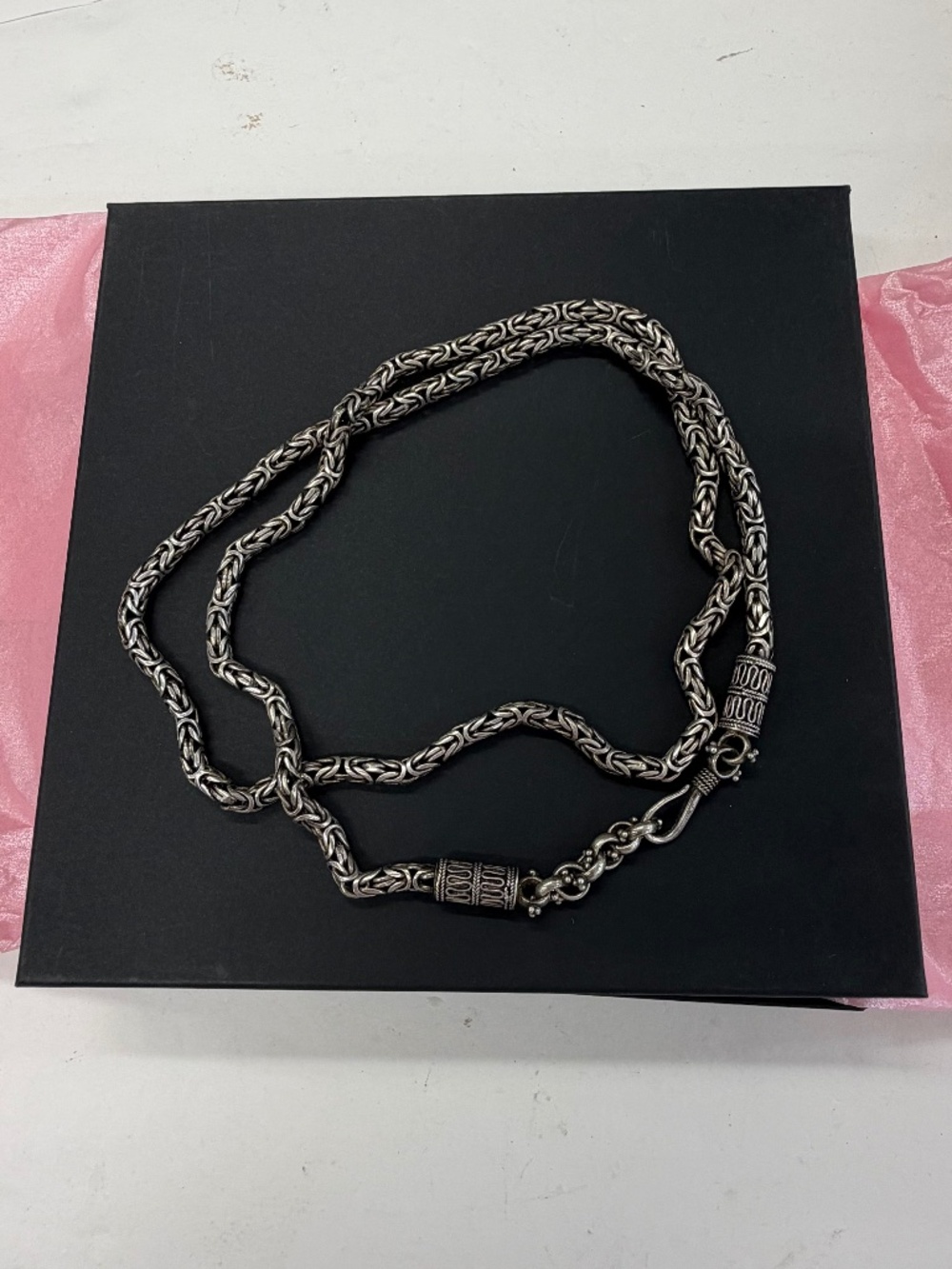 Vintage Heavy 925 Sterling Silver Byzantine Chain Necklace 38" 150g